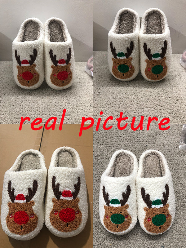 Cozy Christmas Slippers – Cute Elk Winter House Shoes