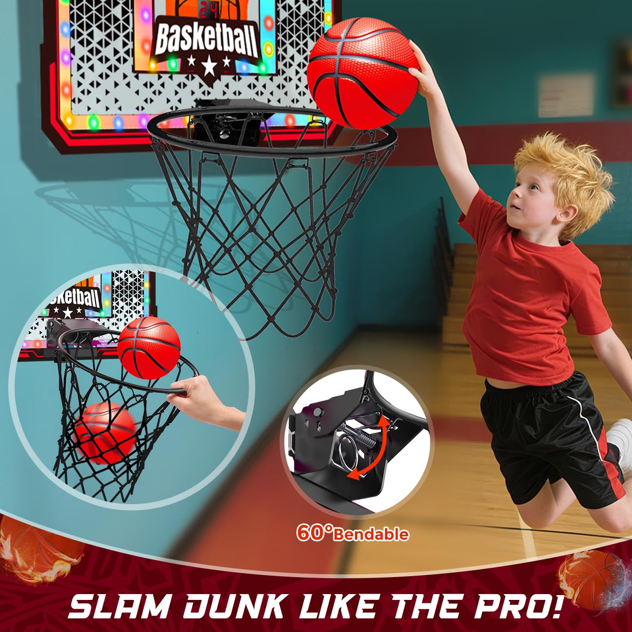 Indoor Basketball Hoop – LED Light-Up with Scoreboard & Balls