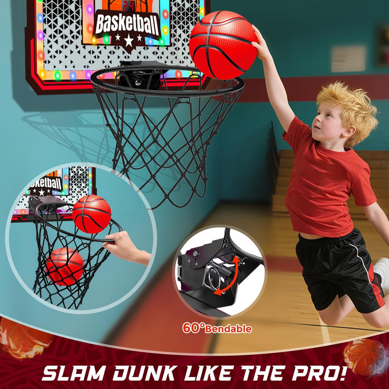 Indoor Basketball Hoop – LED Light-Up with Scoreboard & Balls