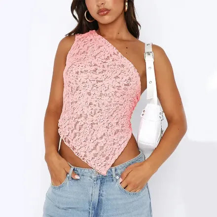 Asymmetrical Backless Top – Lace Detail Summer Style