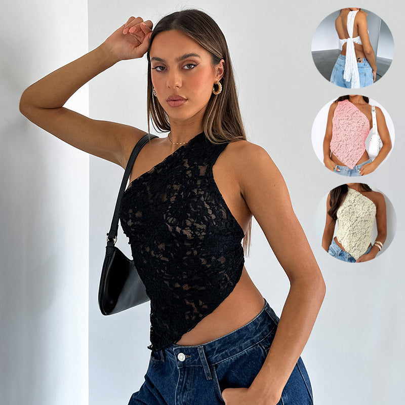 Asymmetrical Backless Top – Lace Detail Summer Style