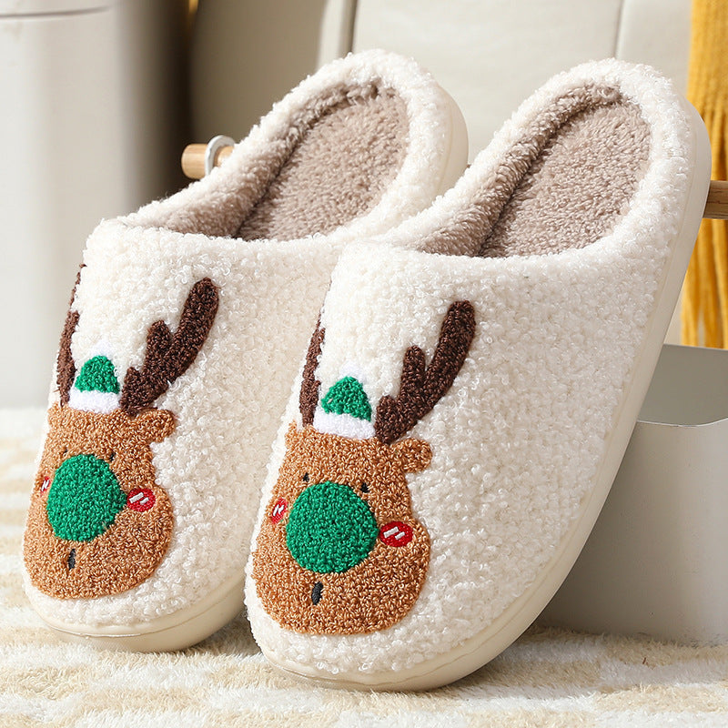 Cozy Christmas Slippers – Cute Elk Winter House Shoes