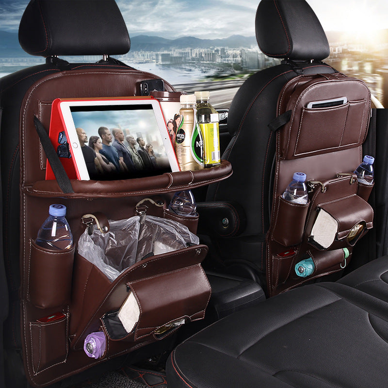 PU Leather Car Seat Organizer with Tray – Waterproof Storage