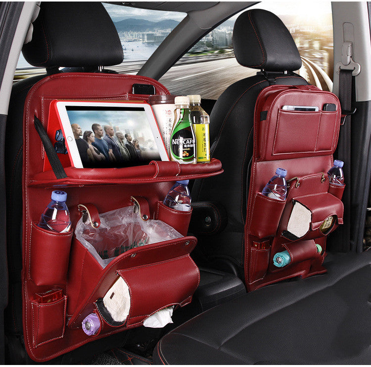 PU Leather Car Seat Organizer with Tray – Waterproof Storage