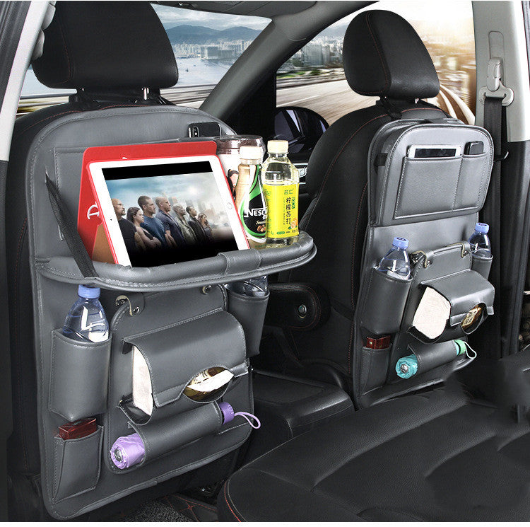 PU Leather Car Seat Organizer with Tray – Waterproof Storage