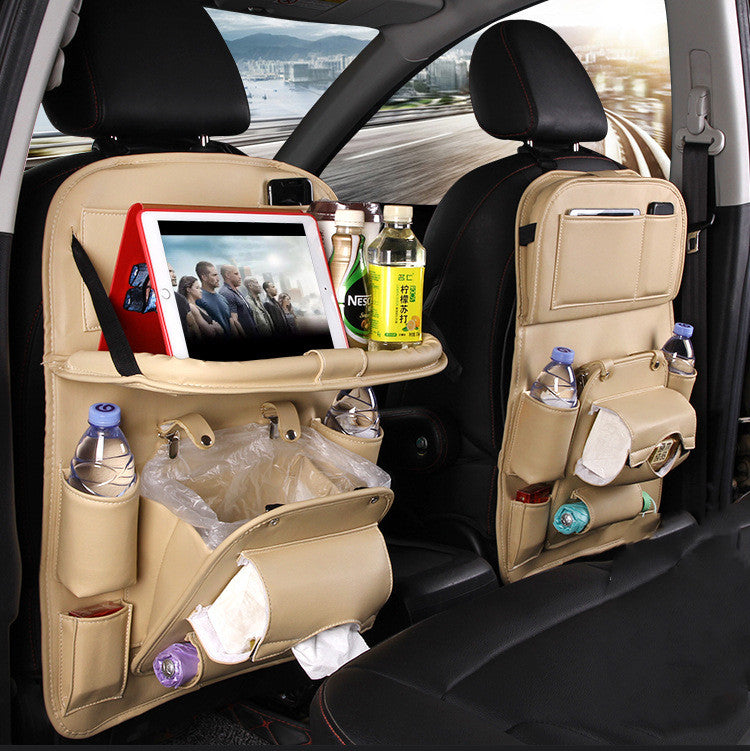PU Leather Car Seat Organizer with Tray – Waterproof Storage