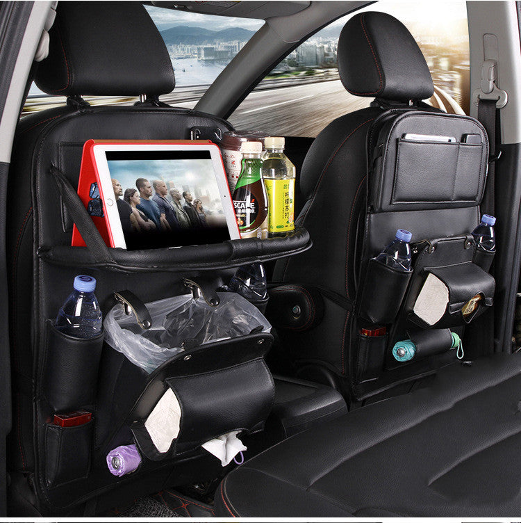 PU Leather Car Seat Organizer with Tray – Waterproof Storage