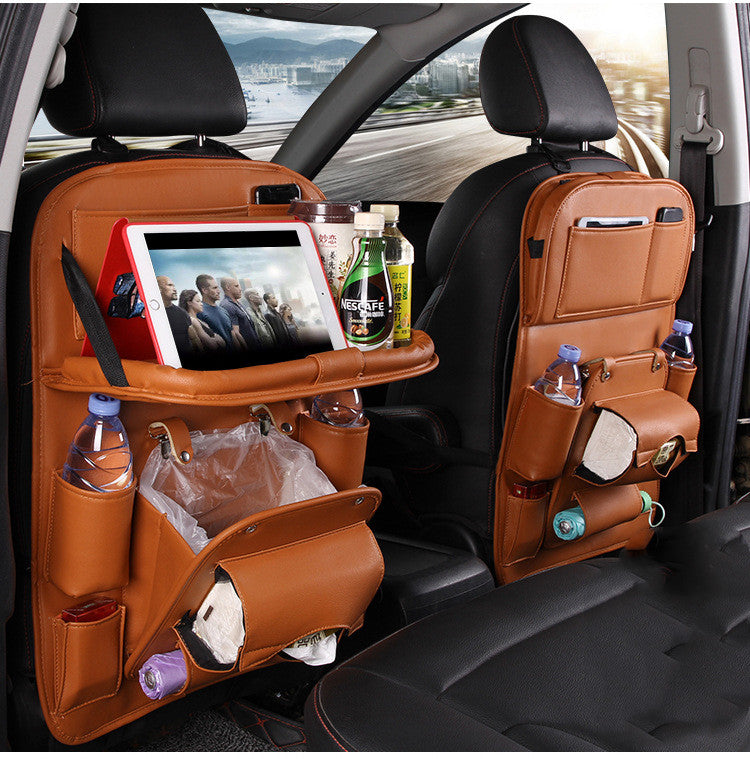 PU Leather Car Seat Organizer with Tray – Waterproof Storage