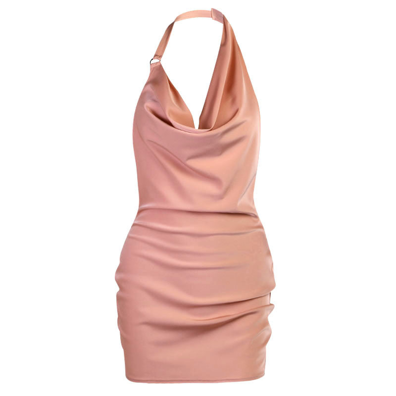 Satin V-Neck Backless Mini Dress – Elegant Party Style