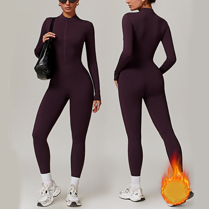 Zip-Up Long Sleeve Fitness Jumpsuit – Sculpting Bodysuit