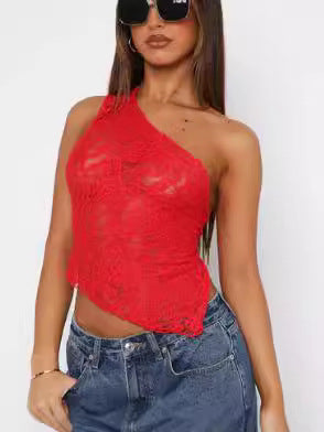 Asymmetrical Backless Top – Lace Detail Summer Style
