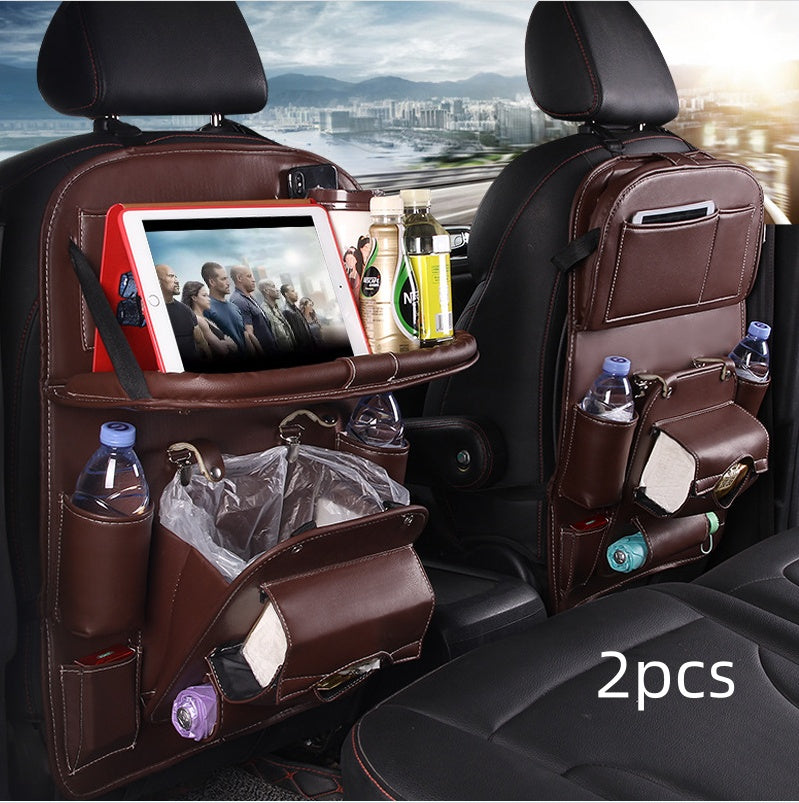 PU Leather Car Seat Organizer with Tray – Waterproof Storage