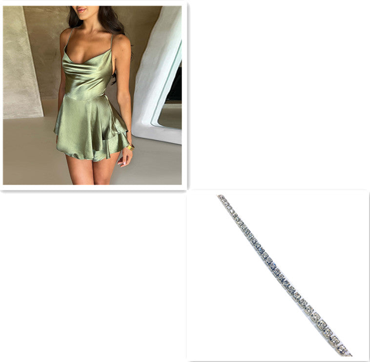 Satin Backless Mini Dress – Lace-Up Elegant Style