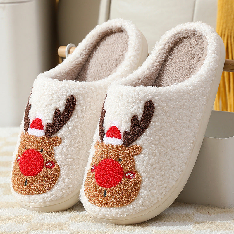Cozy Christmas Slippers – Cute Elk Winter House Shoes