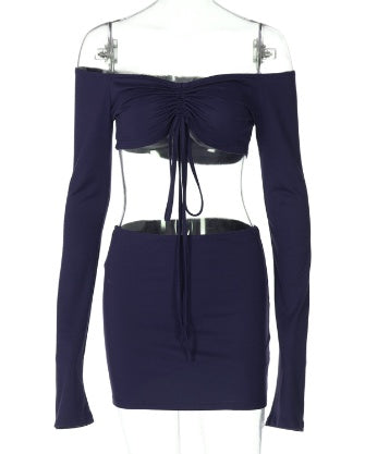 Y2K Off-Shoulder 2-Piece Set – Ruched Top & Bodycon Skirt