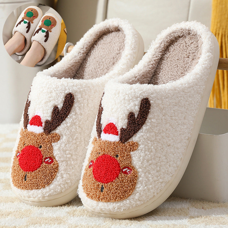 Cozy Christmas Slippers – Cute Elk Winter House Shoes
