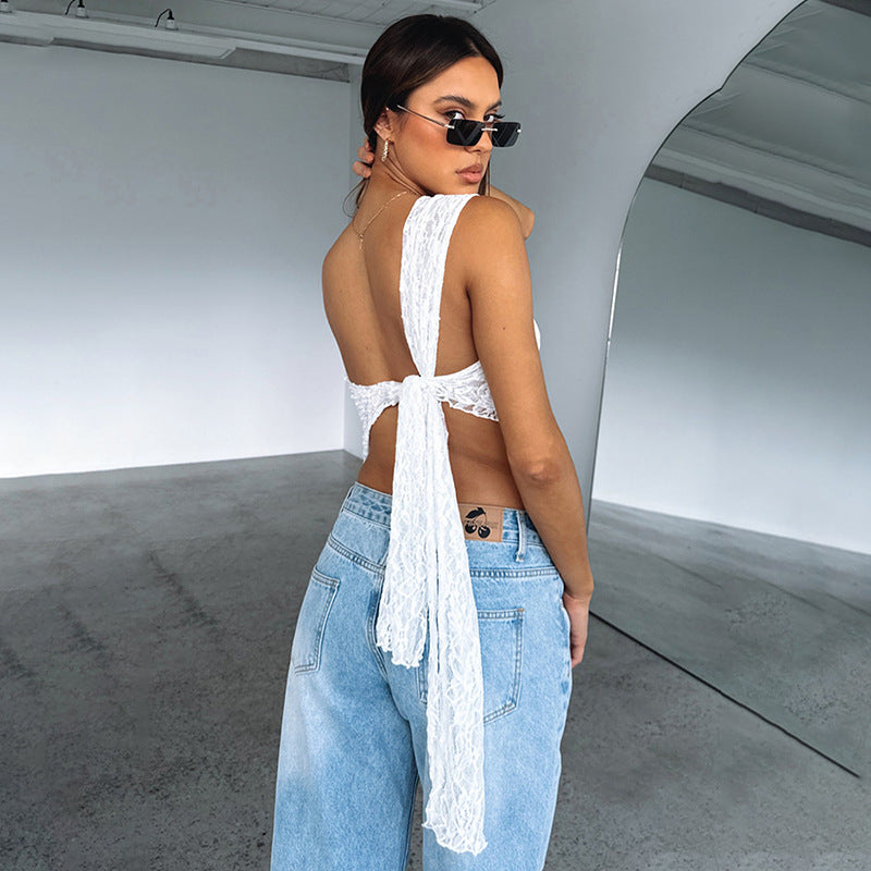 Asymmetrical Backless Top – Lace Detail Summer Style