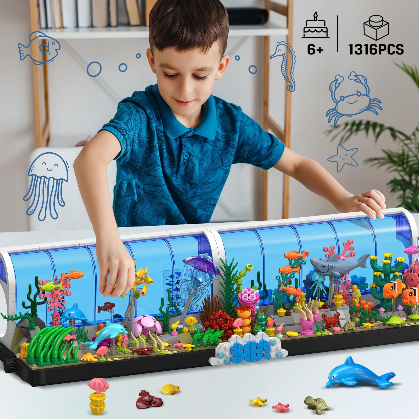 Aquarium Building Set – Rotating Ocean Scene Construction Toy