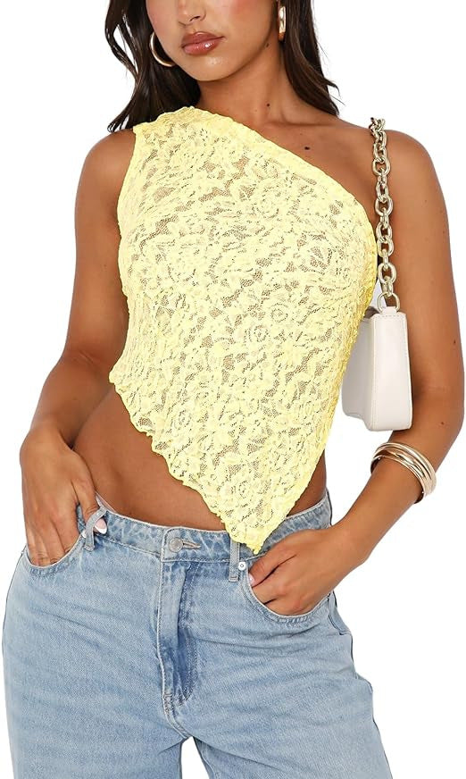 Asymmetrical Backless Top – Lace Detail Summer Style