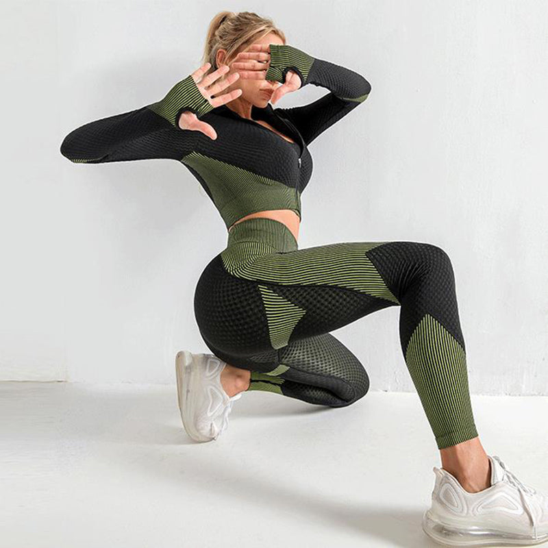 3-Piece Seamless Gym Set – Leggings, Sports Bra & Crop Top