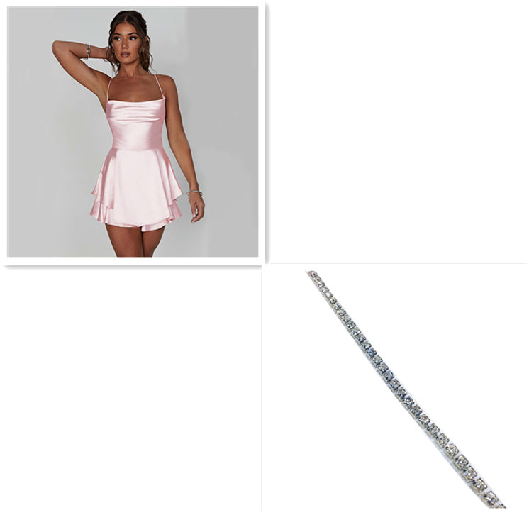 Satin Backless Mini Dress – Lace-Up Elegant Style