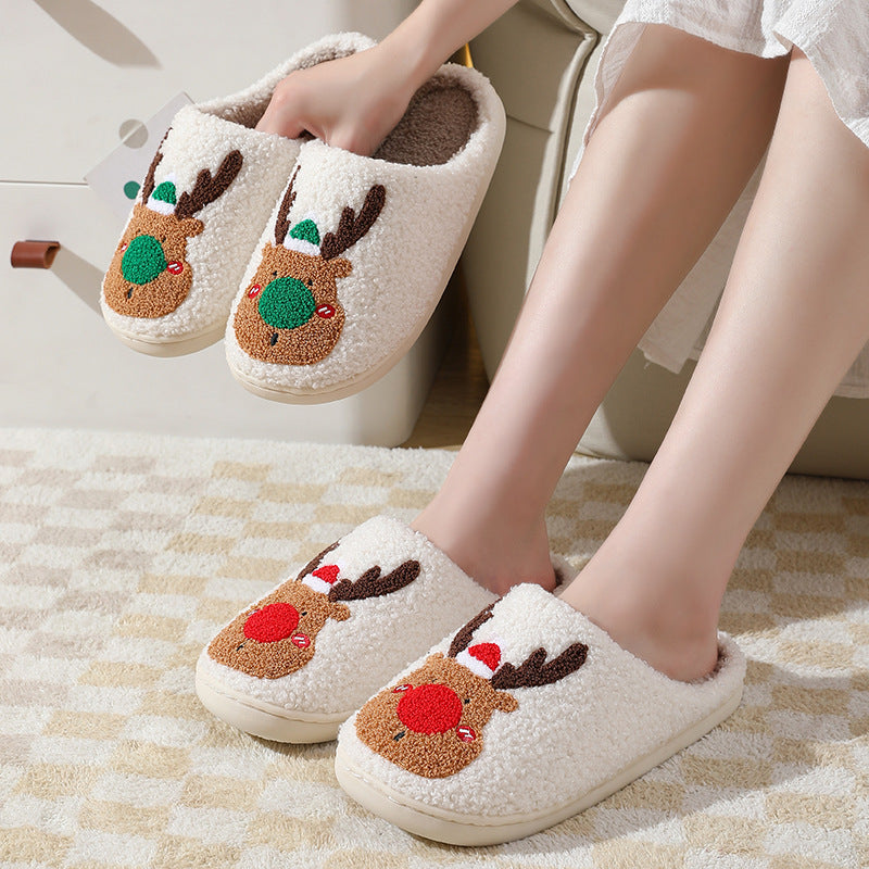 Cozy Christmas Slippers – Cute Elk Winter House Shoes