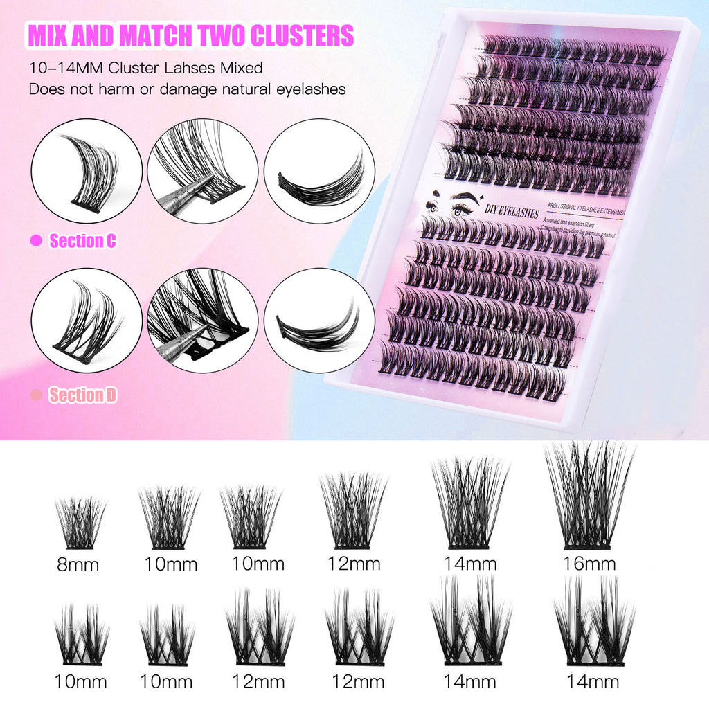 Cluster Lashes Kit – 150 Pieces, 12 Rows, Natural Volume Look