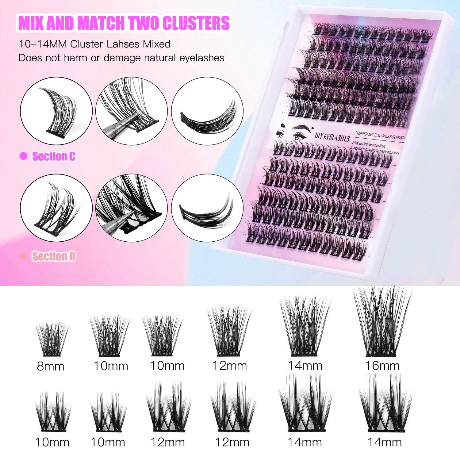 Cluster Lashes Kit – 150 Pieces, 12 Rows, Natural Volume Look