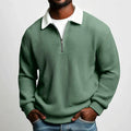 Men’s Waffle Knit Zip Polo – Long Sleeve Casual Shirt