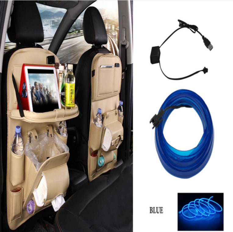 PU Leather Car Seat Organizer with Tray – Waterproof Storage