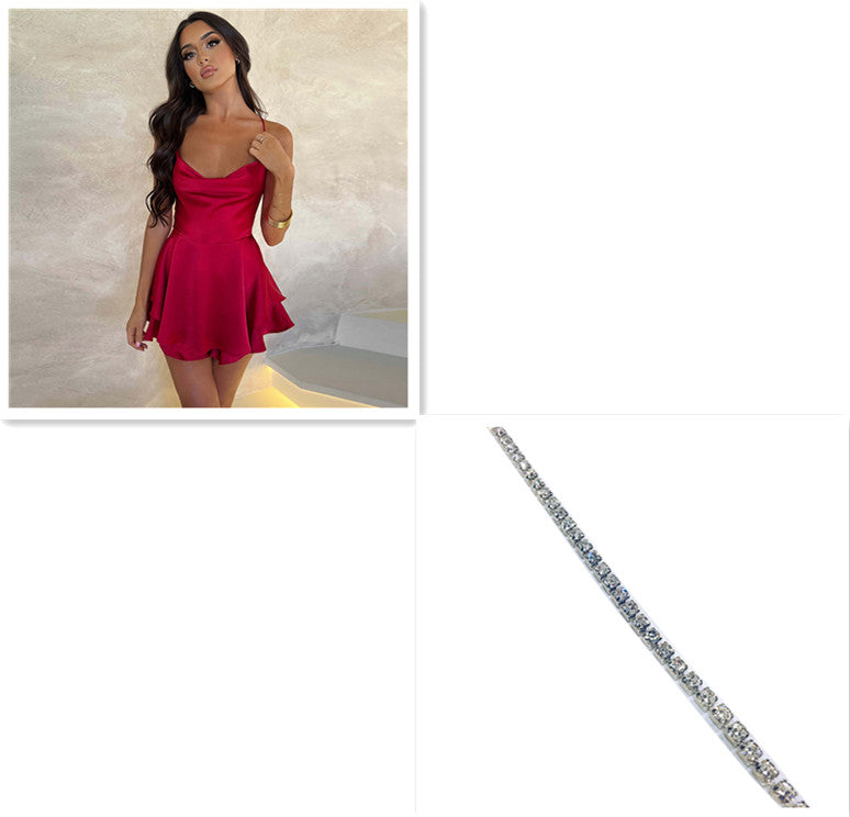 Satin Backless Mini Dress – Lace-Up Elegant Style
