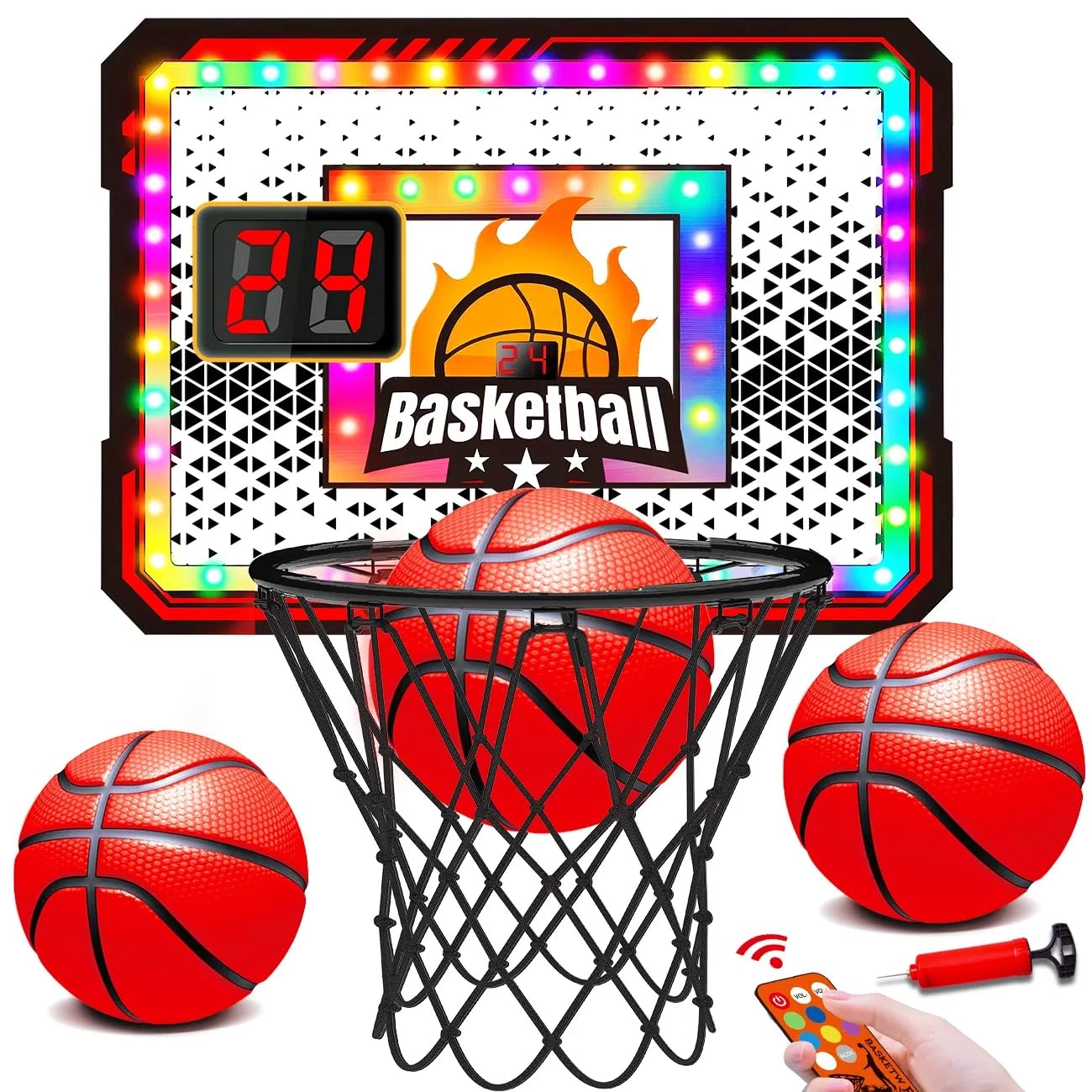 Indoor Basketball Hoop – LED Light-Up with Scoreboard & Balls