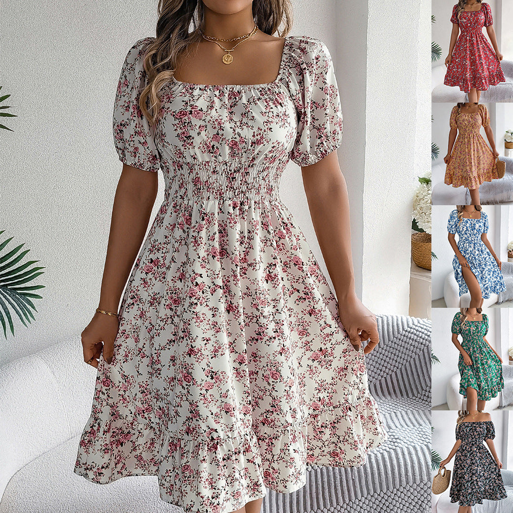 Floral Square Neck Dress – Ruffle Summer Style