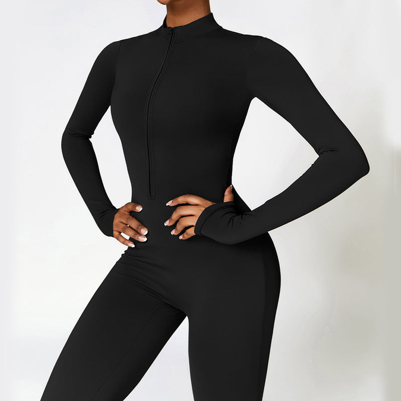 Zip-Up Long Sleeve Fitness Jumpsuit – Sculpting Bodysuit