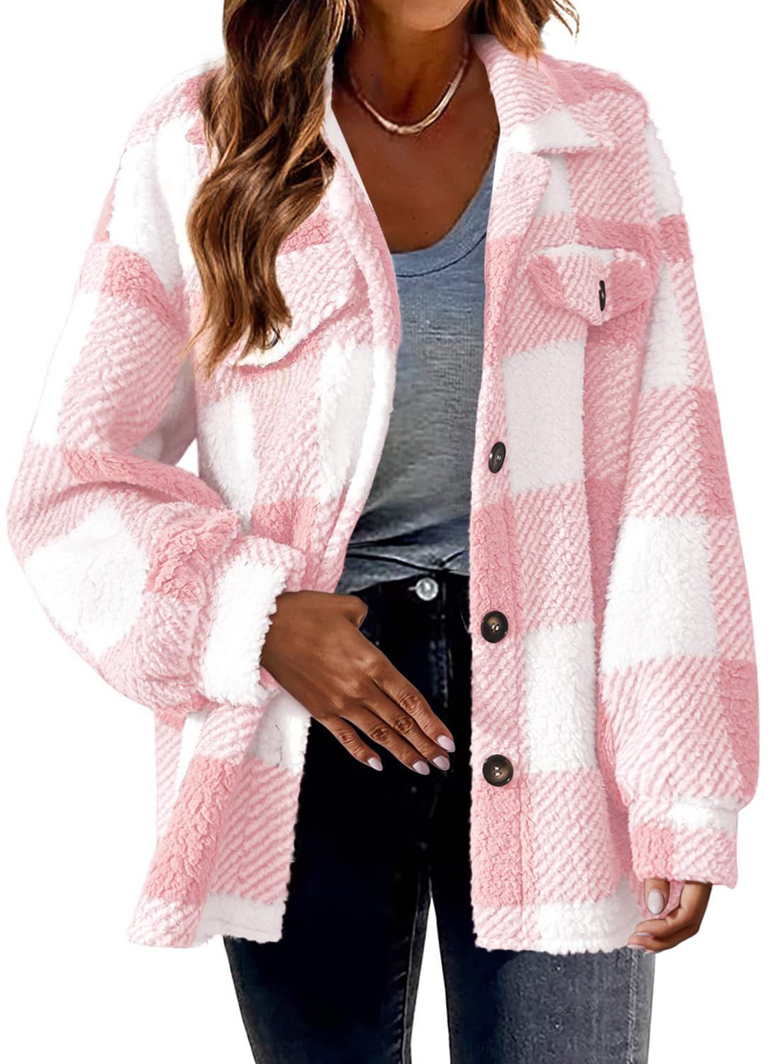 Sherpa Fleece Jacket – Button Front Cozy Fit