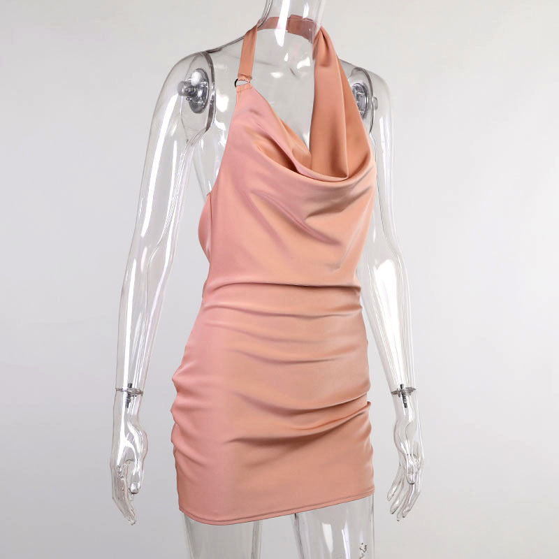 Satin V-Neck Backless Mini Dress – Elegant Party Style