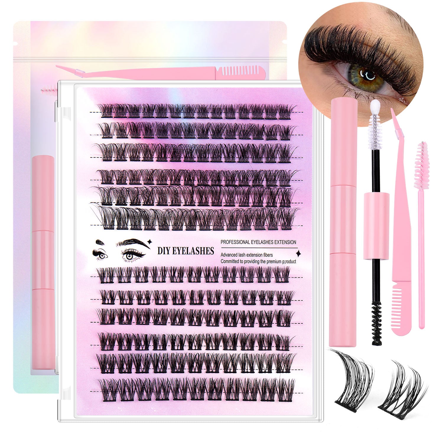 Cluster Lashes Kit – 150 Pieces, 12 Rows, Natural Volume Look