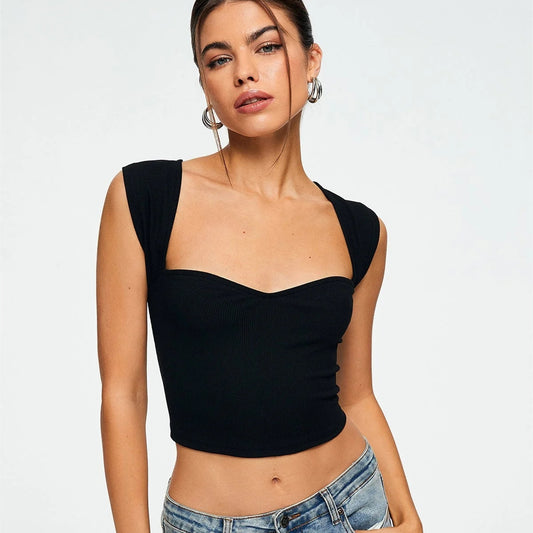 Sweetheart Ribbed Crop Top – Sleeveless Fit