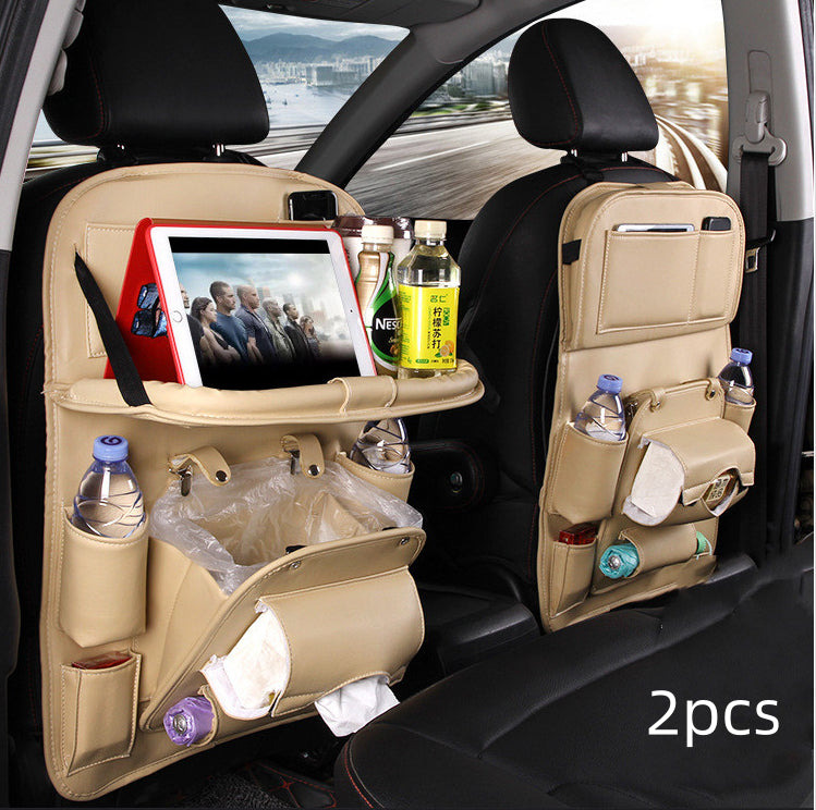 PU Leather Car Seat Organizer with Tray – Waterproof Storage