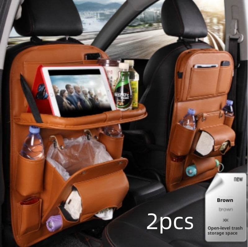 PU Leather Car Seat Organizer with Tray – Waterproof Storage