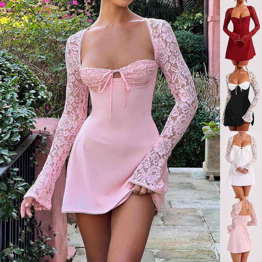 Y2K Lace Corset Mini Dress – Backless Lace-Up Style
