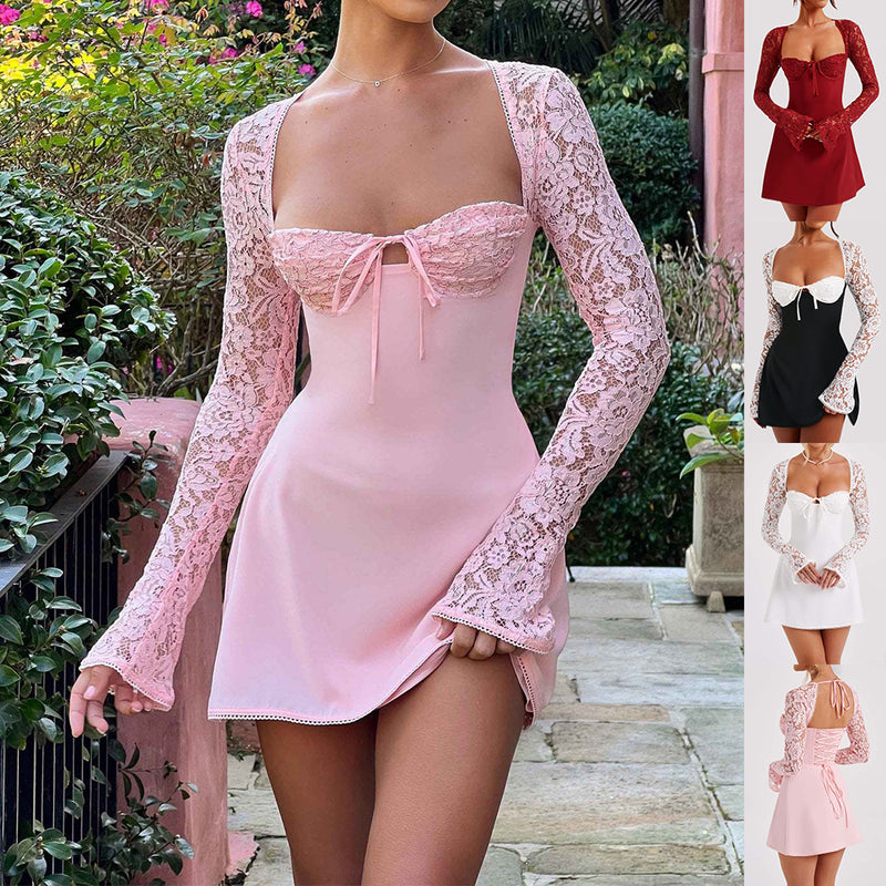Y2K Lace Corset Mini Dress – Backless Lace-Up Style