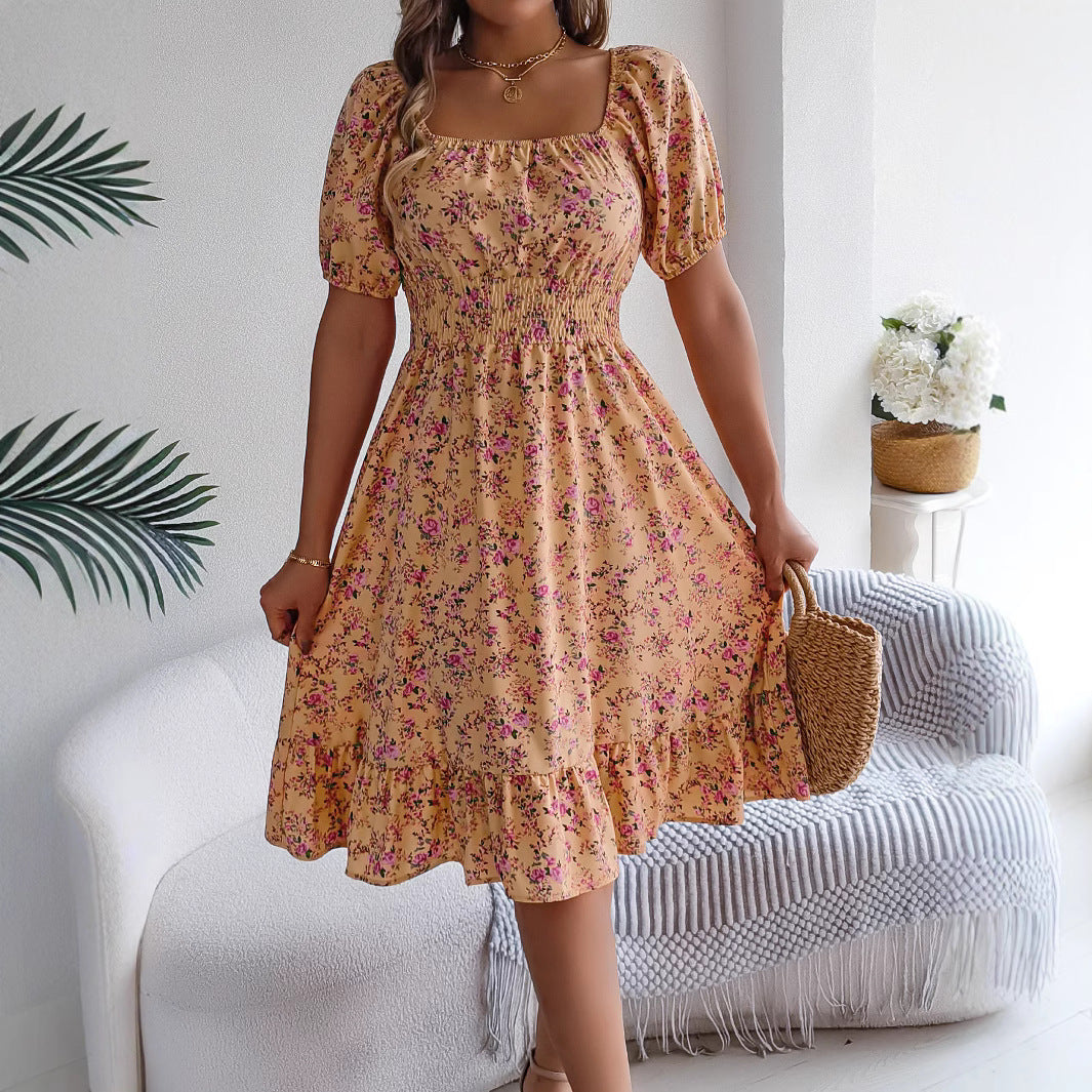 Floral Square Neck Dress – Ruffle Summer Style