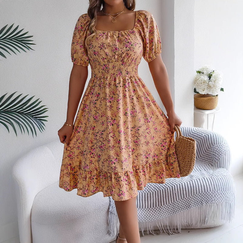 Floral Square Neck Dress – Ruffle Summer Style