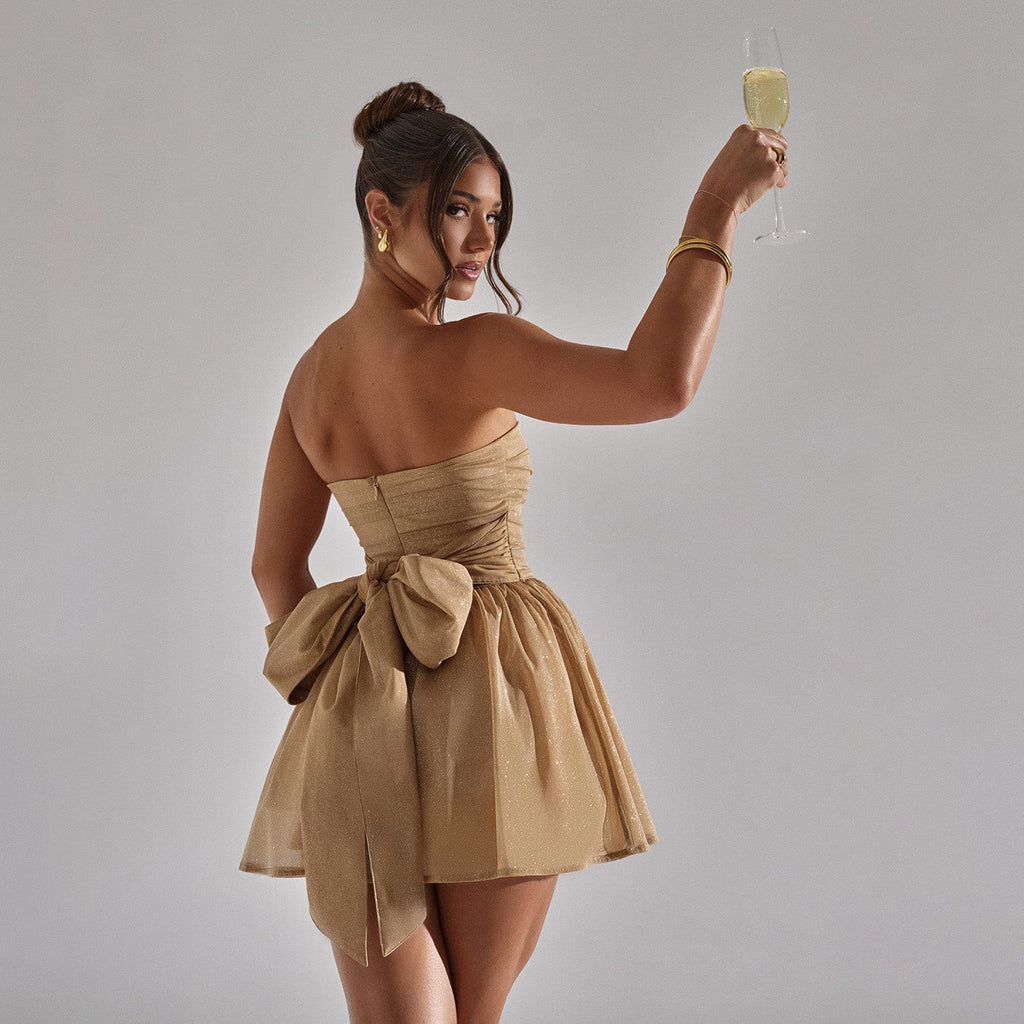 Strapless Lace Mini Dress – Back Bow Detail