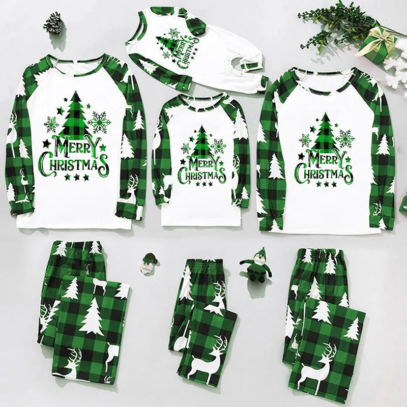 Christmas Family Matching Pajama Sets – Mom, Dad, Kids & Baby Rompers (2-Piece Outfits)
