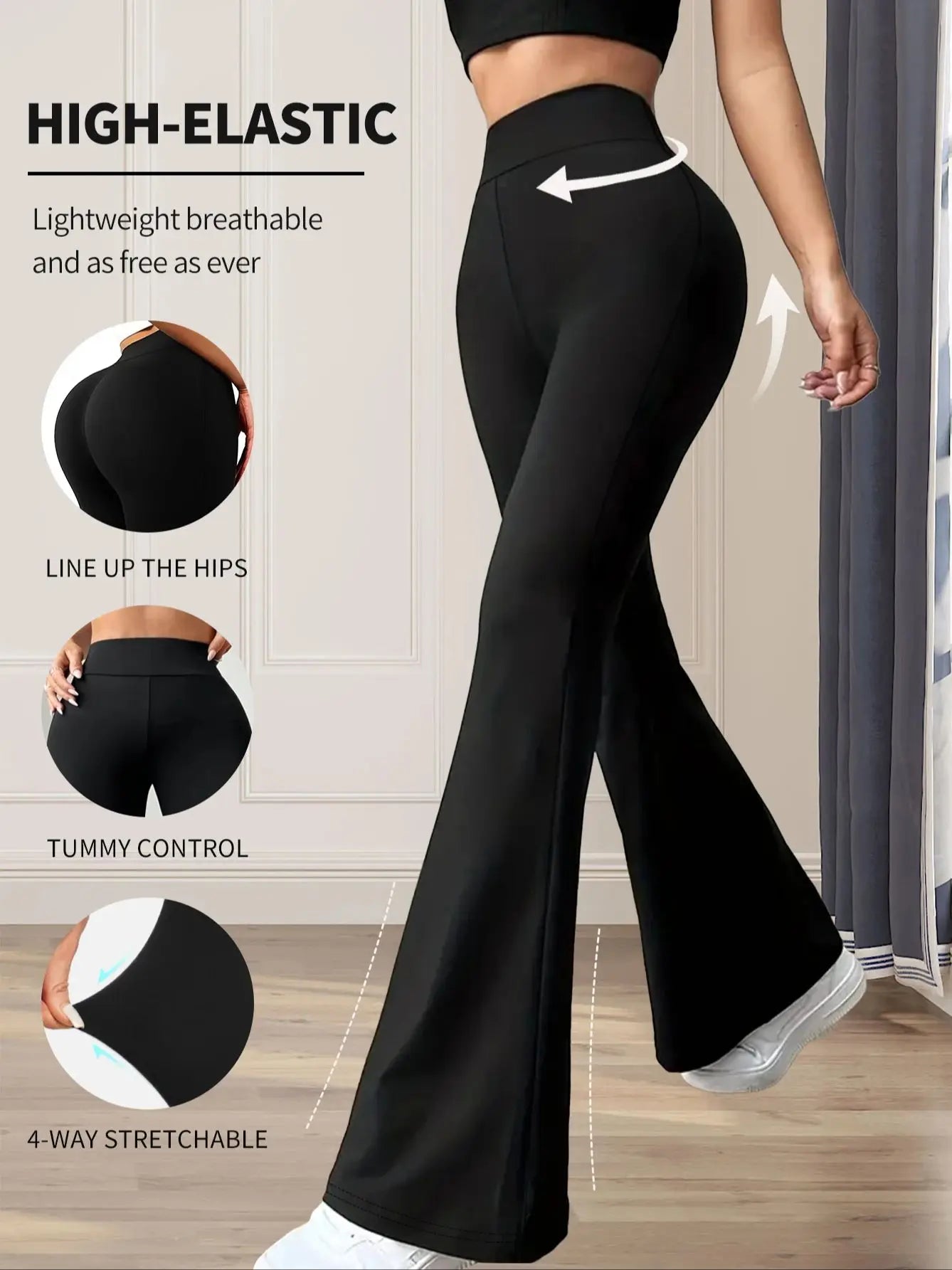 High-Waisted Flared Pants – Slim Fit Long Black Trousers for Women