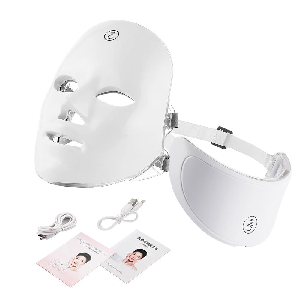 Face and Neck Beauty Machine LED Facial Mask Photon Neck Mask with 7 Colors Skin Care
