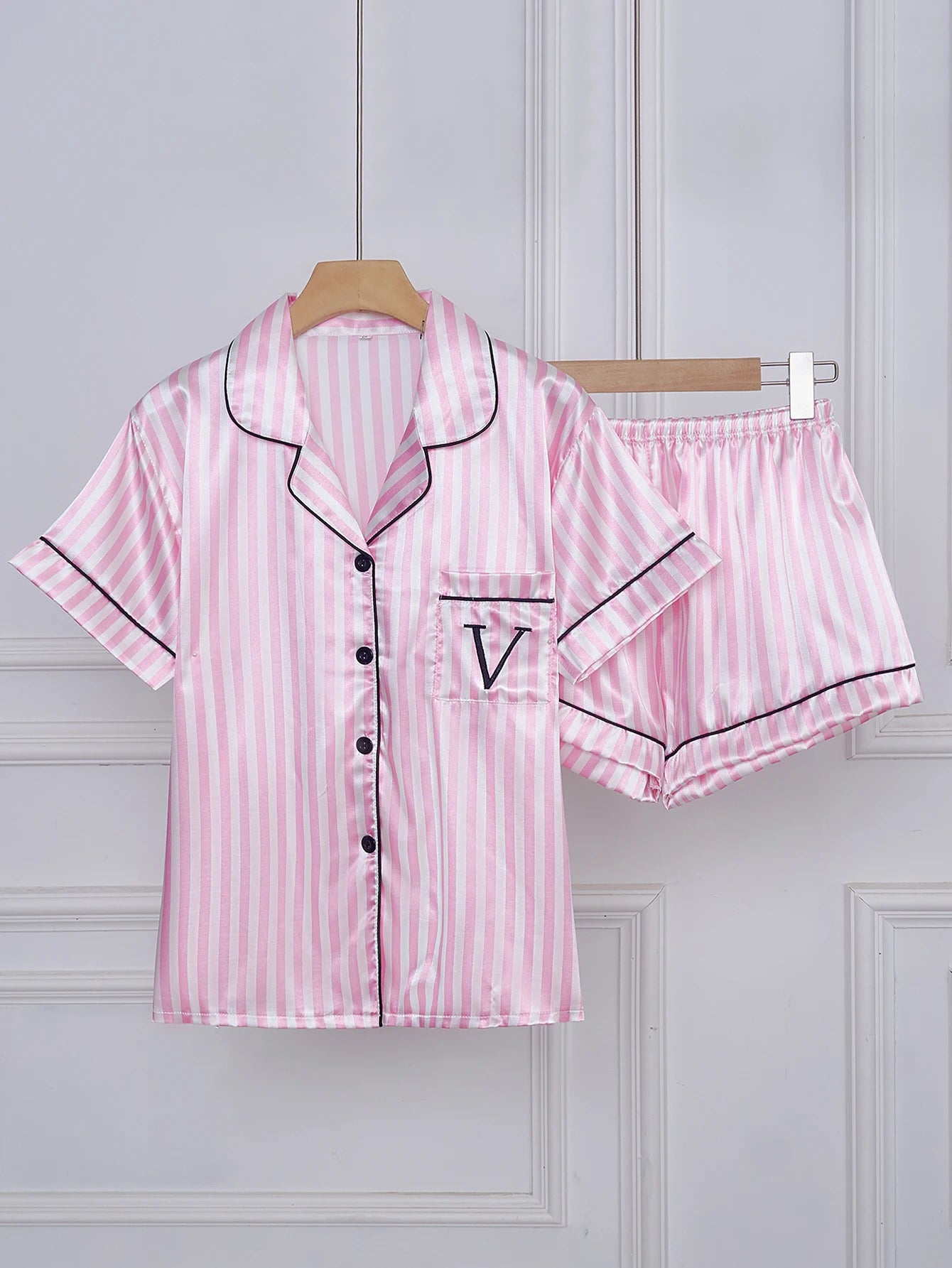 Striped Pajama Set – Short Sleeve Top and Shorts with Pocket