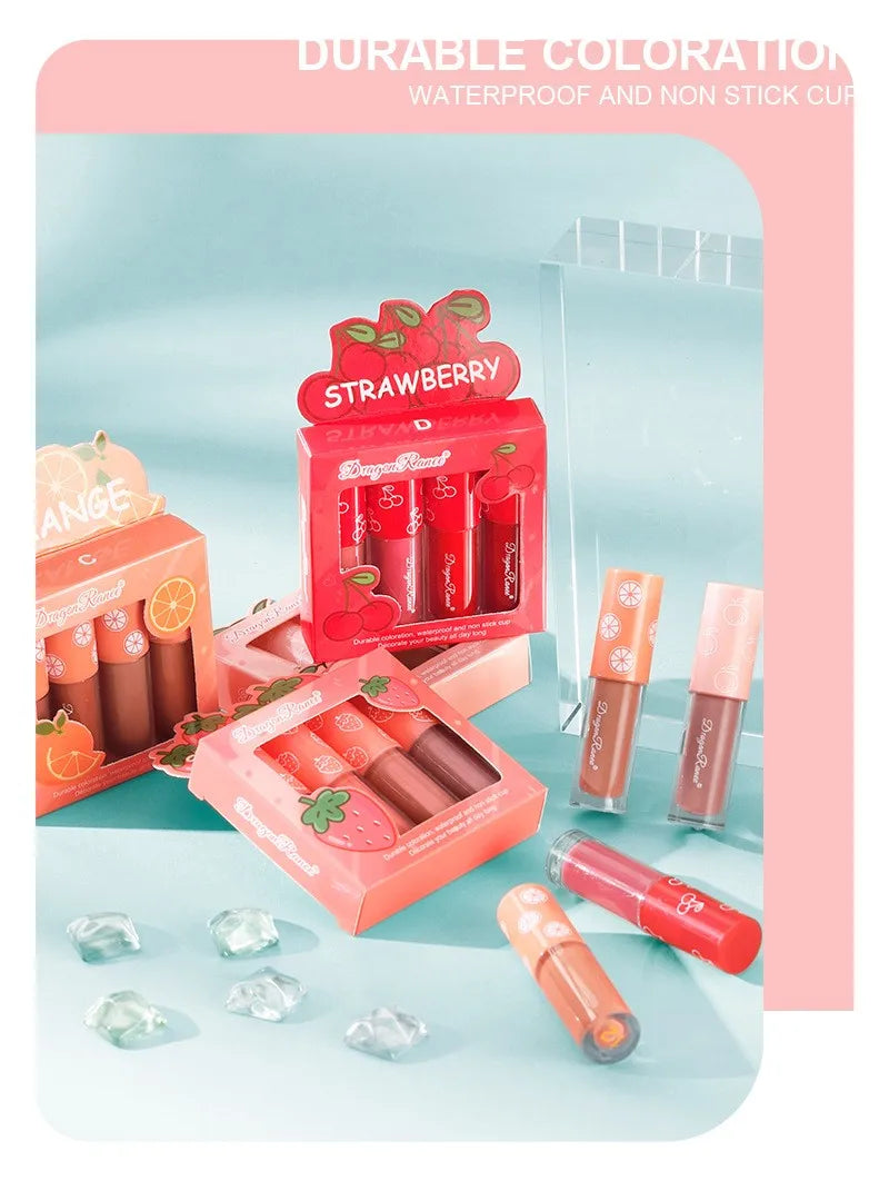 Fruity Kiss Velvet Lips – 4 Mini Matte Tints, Long-Lasting